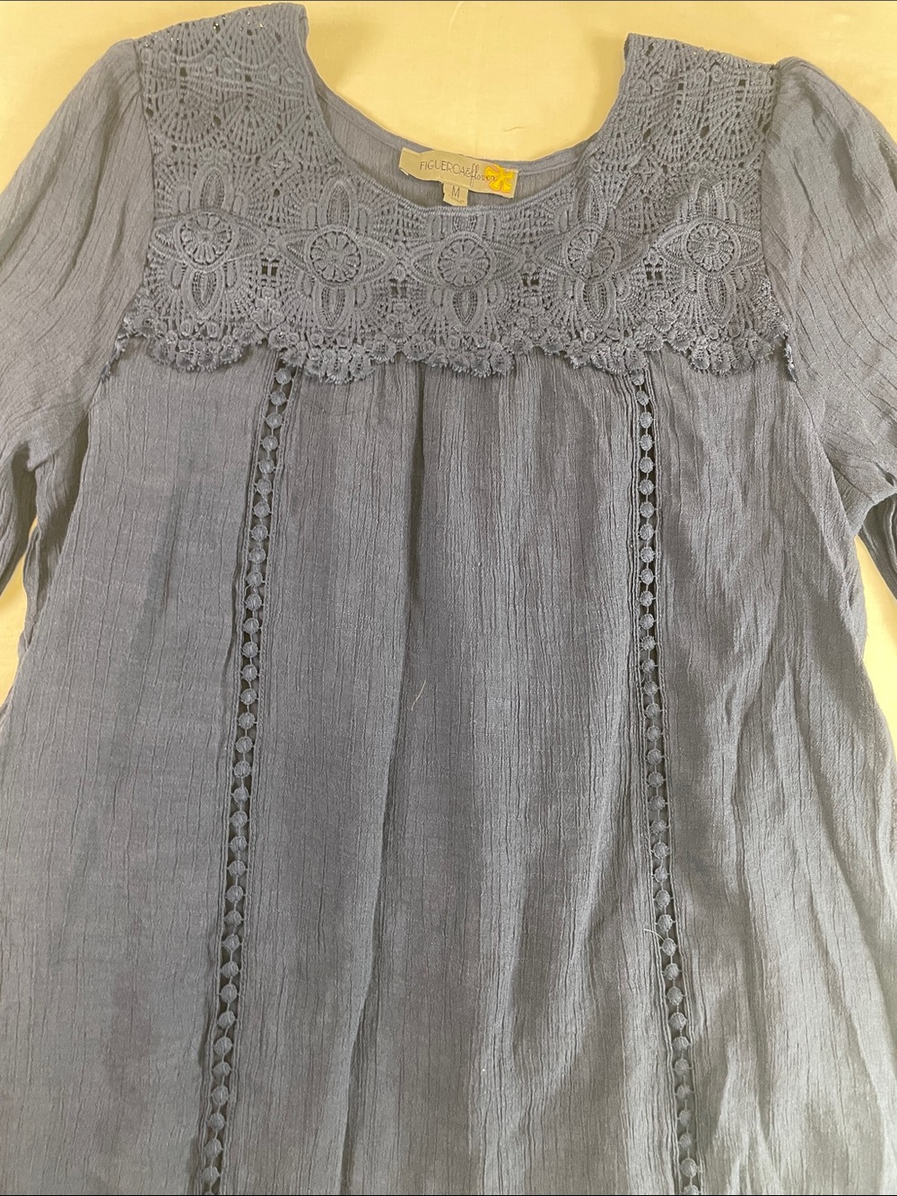 Anthropologie Peasant Navy Crochet lace Blouse cami M
